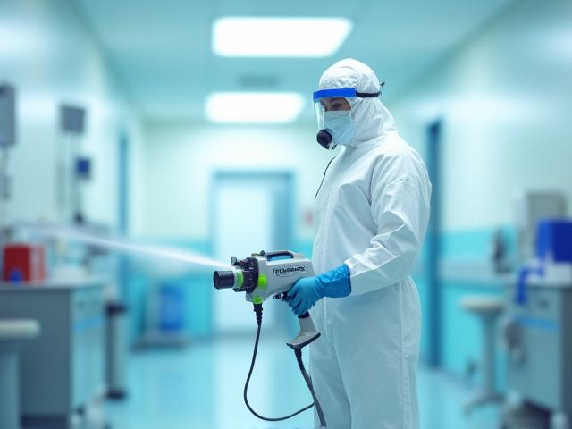 病院や研究施設で消毒作業を行う専門家